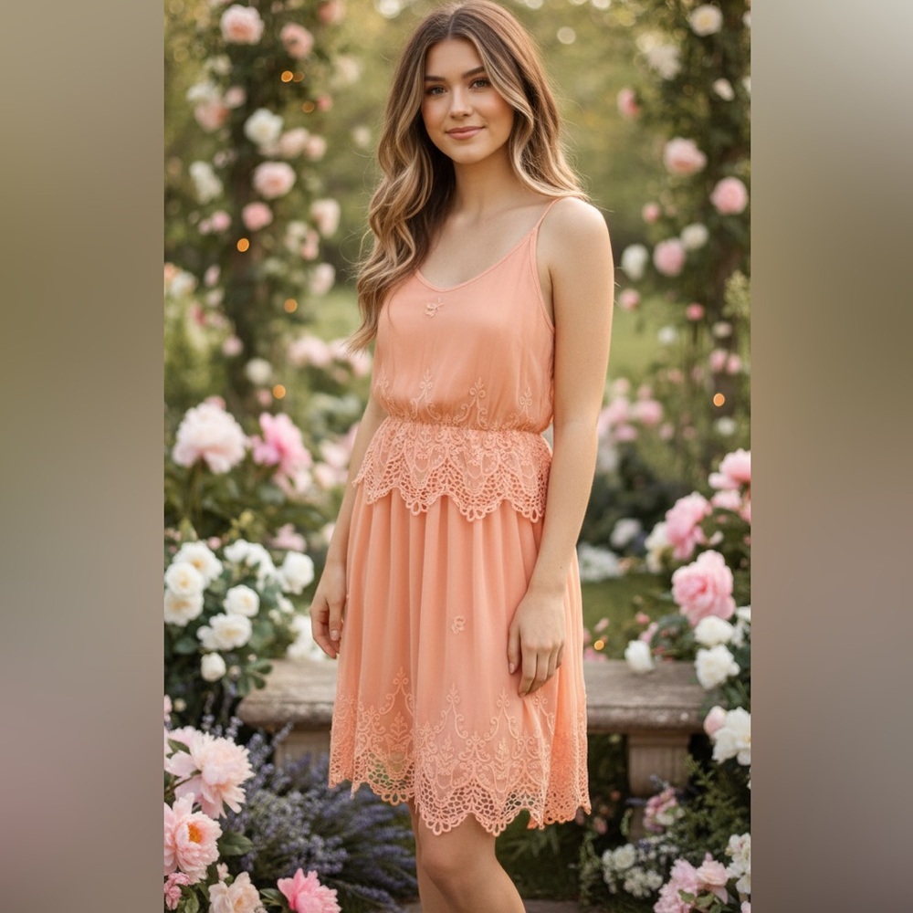 Altar'd State Lace Mesh Peach Dress